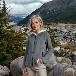 Women’s Jacket ZARA Trafaluc Grey Teddy Bear Wool Jacket Zip Front Hooded Jacket